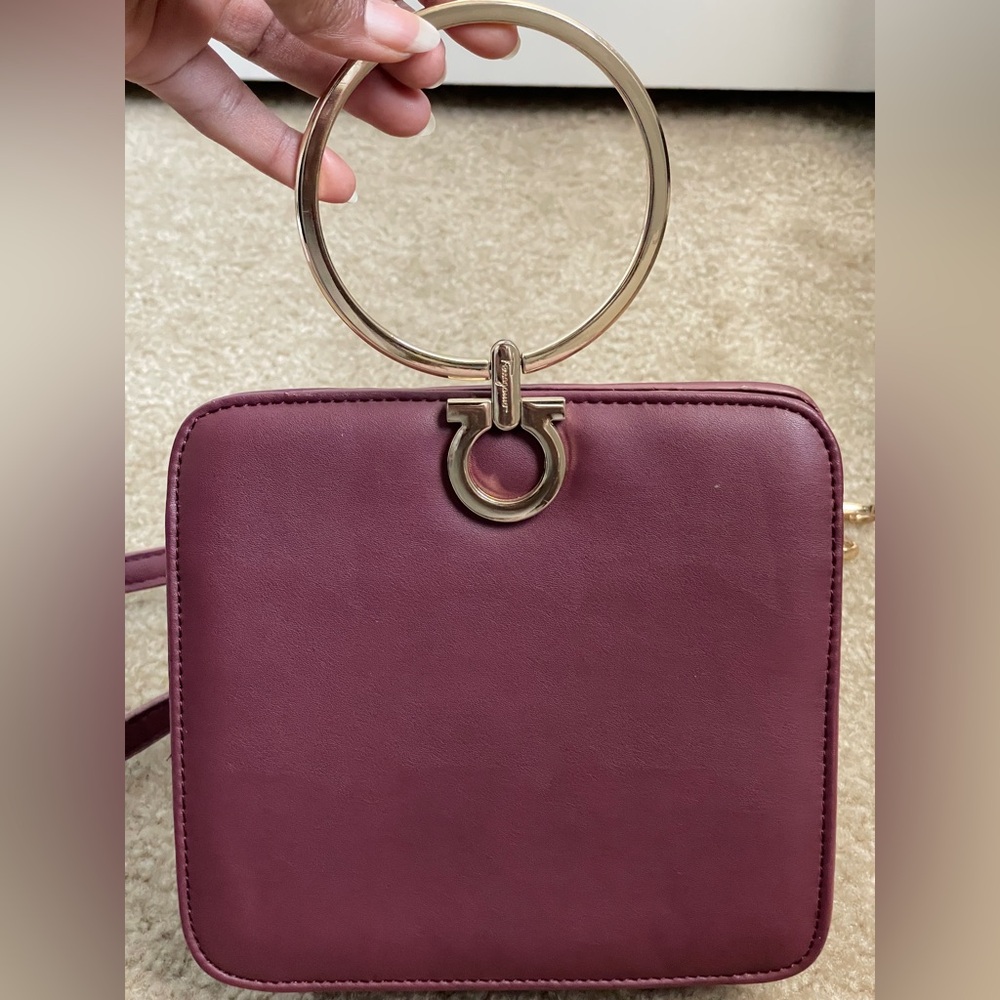 Salvatore Ferragamo Horsebit Gold Ring Wristlet Mini Bag - Burgundy Leather